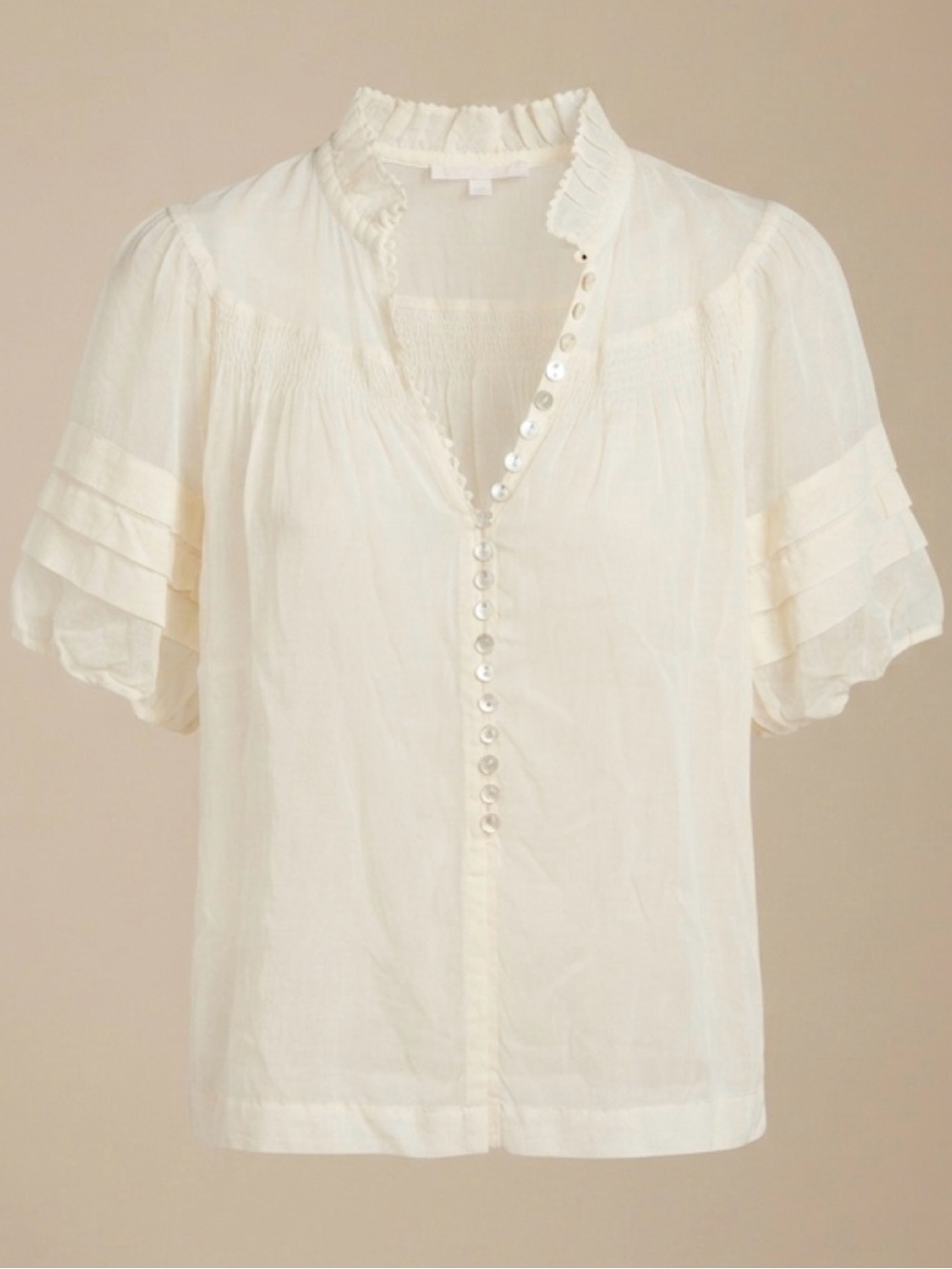 Rebecca Taylor 100% Silk Ruffled Button-Front Blouse - Cream / Ivory - Size 4